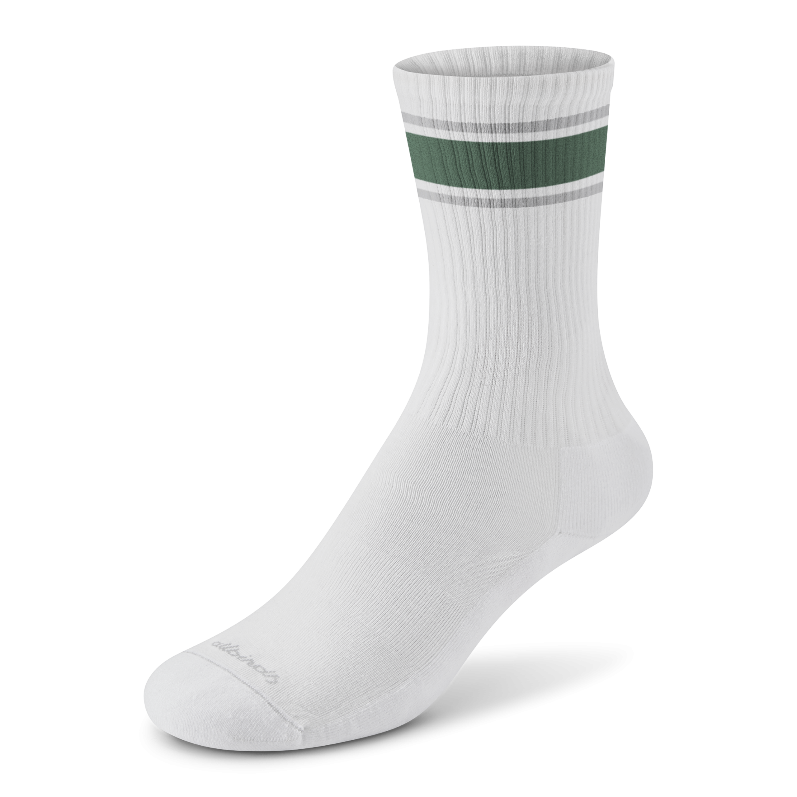 Anytime Crew Sock - Blizzard. Verdant Green (Light Grey Sole)